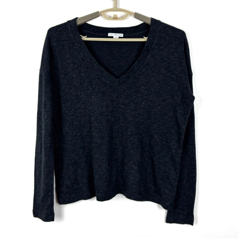 Standard James Perse Black Gray Long Sleeve V-neck Top size 1/ Small relaxed